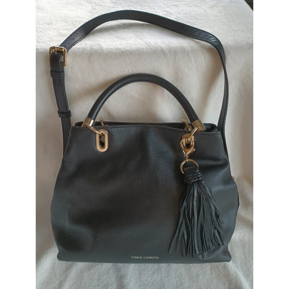 Vince Camuto Black Leather Elva Top Handle/Crossbody Bag